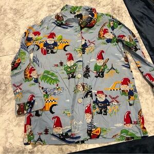 Nick and Nora Sleep Shirt Blue Long Sleeve Button Up Travel Gnomes size small